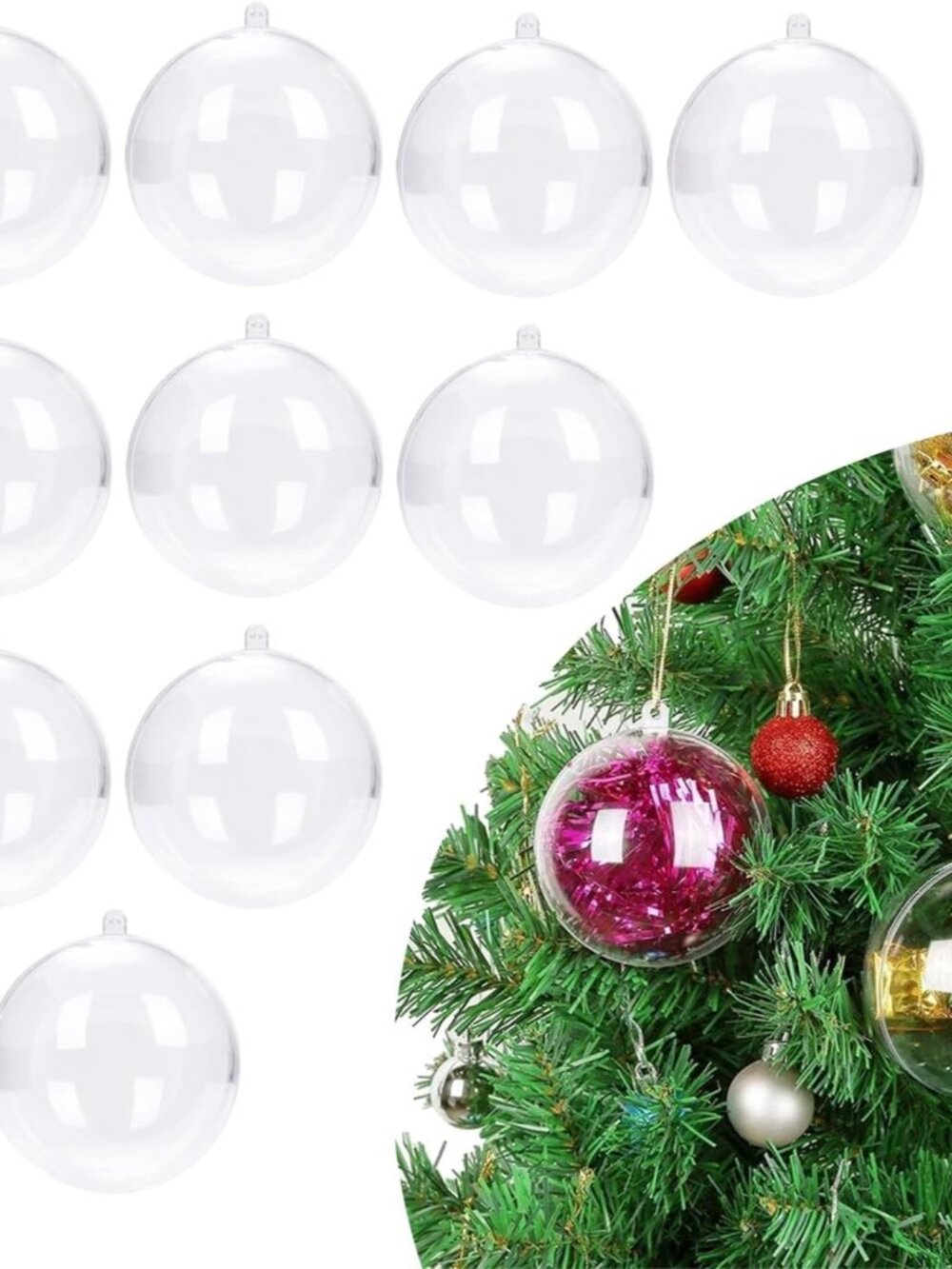 10 pcs Clear Fillable Ornament Balls, 3.15" 80mm Openable Transparent Plastic DI